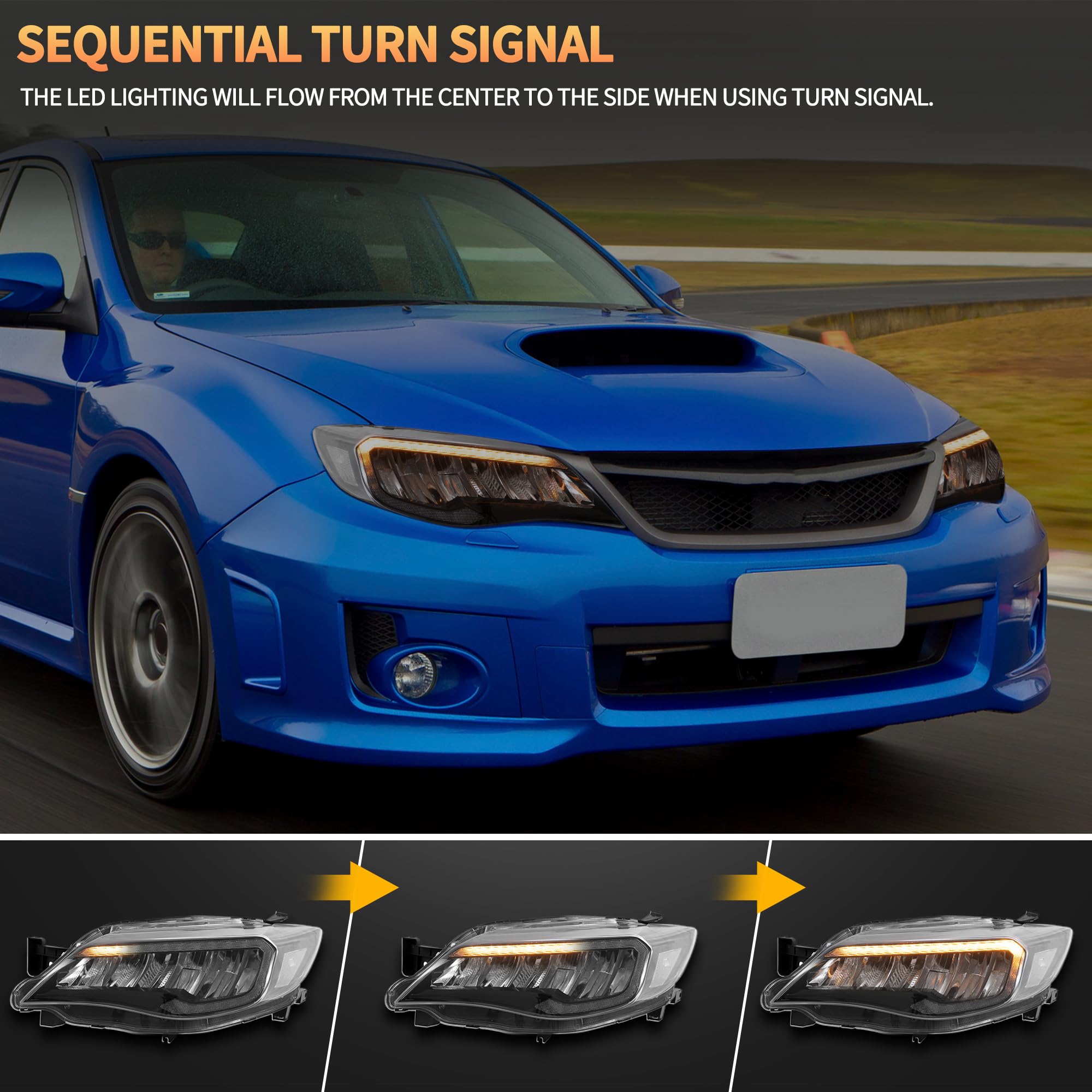 VLAND Motor LED Headlights compatible with Subaru Impreza WRX Halogen Model 2008-2014 [Not for xenon], w/Startup dynamic display, Passenger & Driver Sides for RHD