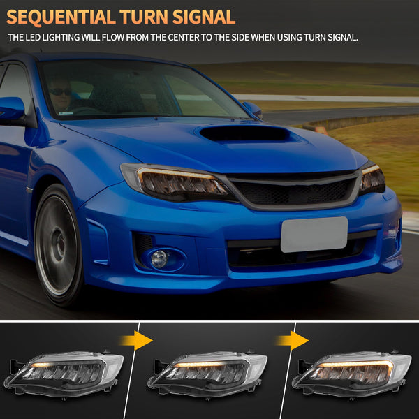 VLAND Motor LED Headlights compatible with Subaru Impreza WRX Halogen Model 2008-2014 [Not for xenon], w/Startup dynamic display, Passenger & Driver Sides for RHD