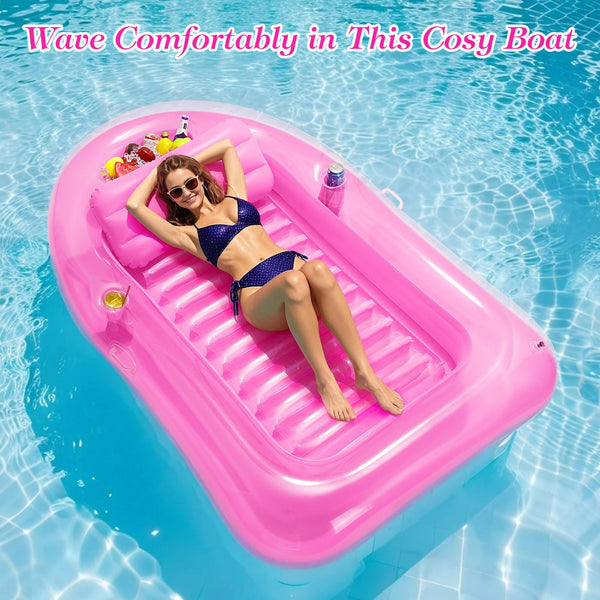 MoKo Pool Floats Adult, Floating Bed with Ice Bar, Tanning Bed Pool Raft Inflatable Lounger with Drink Holder Tanning Chair Inflatable Pool Toys for Party Beach Backyard