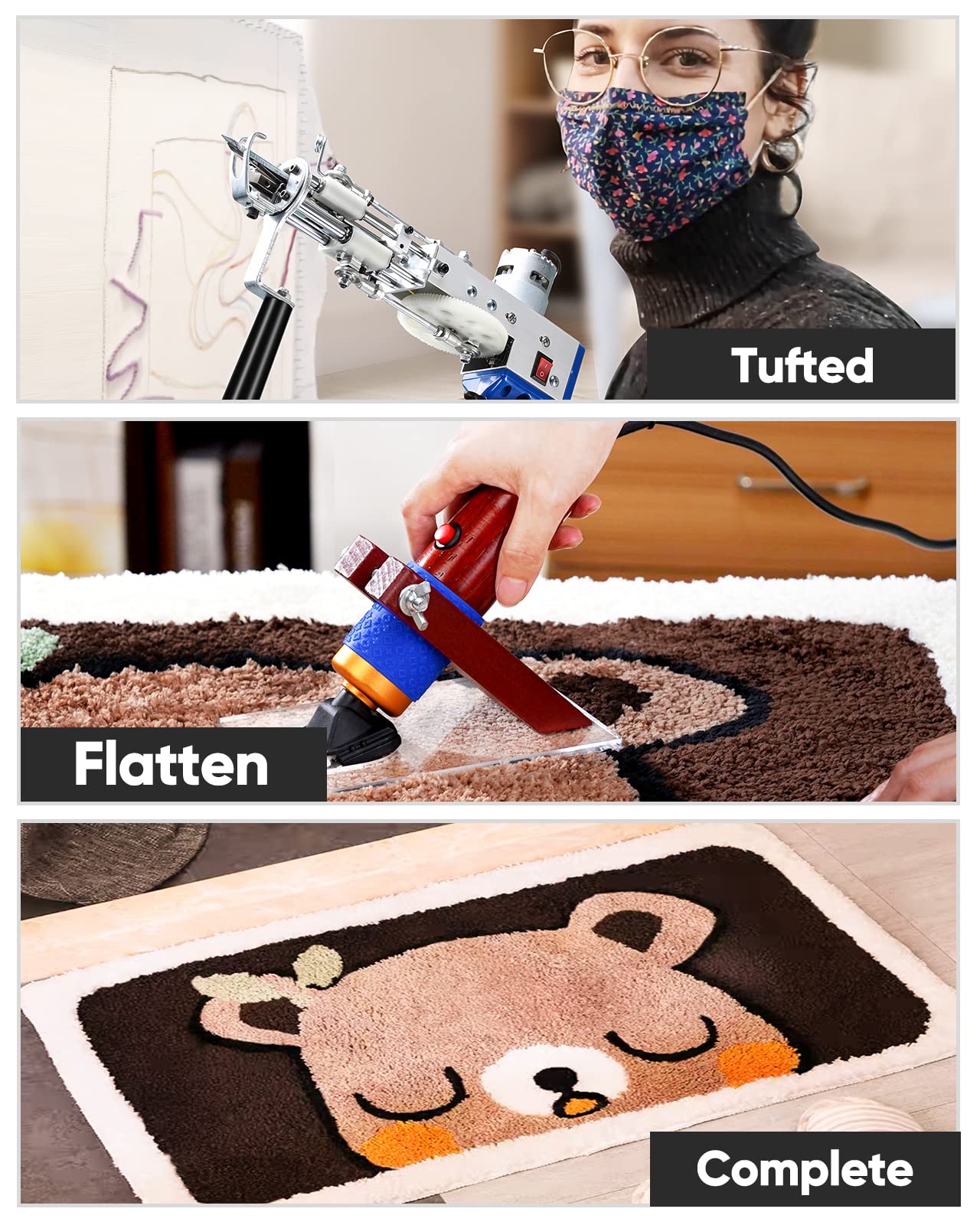 BESGEER Rug Tufting Gun Starter Kit with Carpet Trimmer - 2 in 1 Cut & Loop Pile Tuft Gun - Easy-to-Use Rug Making Kit for Adults - Carpet Maker Machine for Beginner