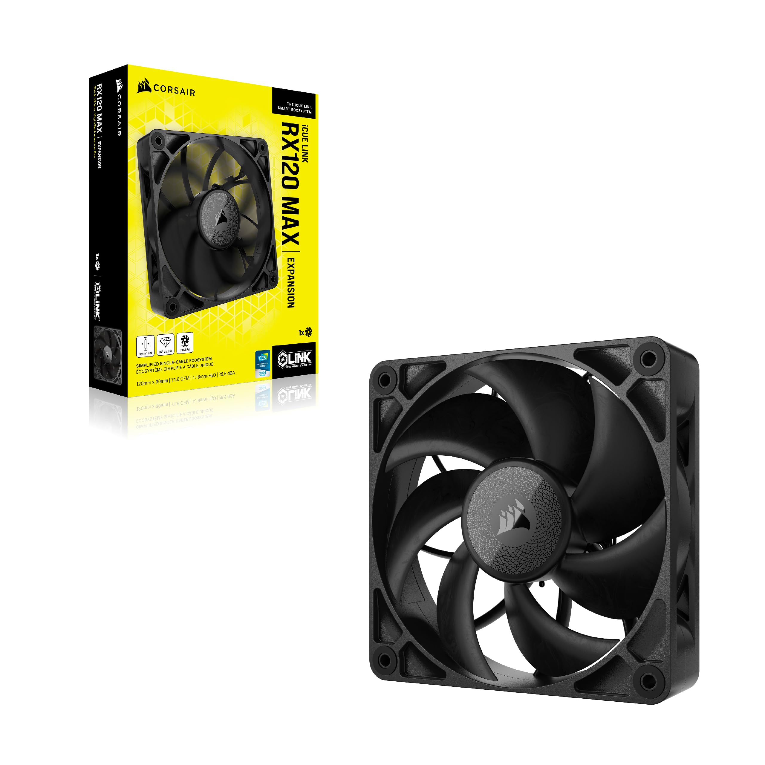 CORSAIR iCUE LINK RX120 MAX RGB 120mm PWM Thick Fans with iCUE LINK System Hub – High-Static Pressure – Magnetic Dome Bearing – Triple Pack – White