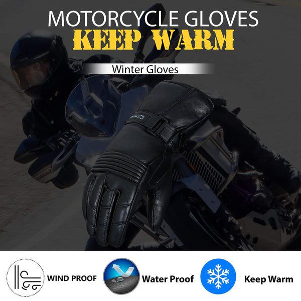 WESTWOOD FOX Motorbike gloves Thinsulate Thermal Motorcycle Leather Gloves Waterproof Winter Summer, mens gloves.