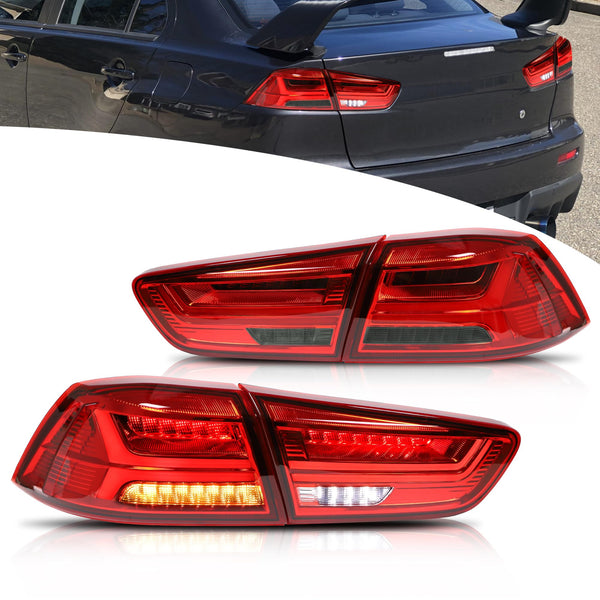 VLAND LED Rear Lights compatible with Lancer & EVO X 2008-2020 (Not Fit fortis/io), w/Sequential indicator, Driver & Passenger Side (Smoked dynamic 2)