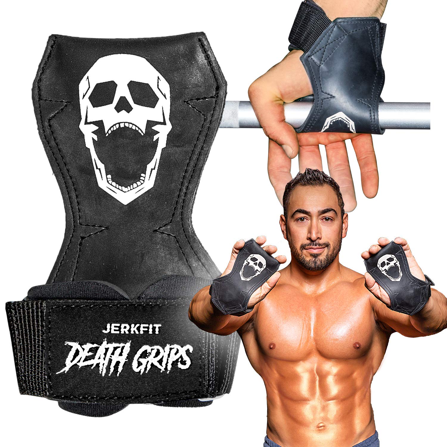 JerkFit Death Grips Pair - Premium Lifting Straps, Car Tire Grade Rubber PVC Wrist Straps for Shrugs, Pull Ups - Weight Lifting Straps with Neoprene