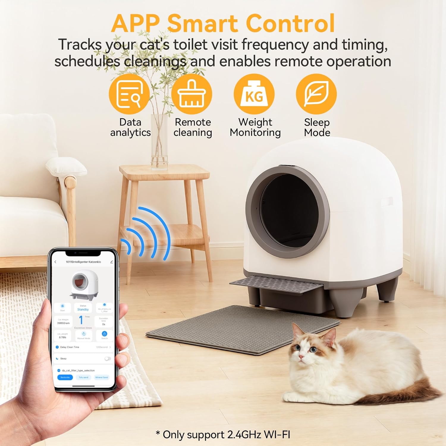 Devoko 90L Self cleaning cat litter tray,APP Control,9 safety sensors,Easy Clean litter robot,Extra Large litter boxes for Multiple Cats,Anti-pinch Smart Robot,Automatic cat litter tray for Multi-Cats