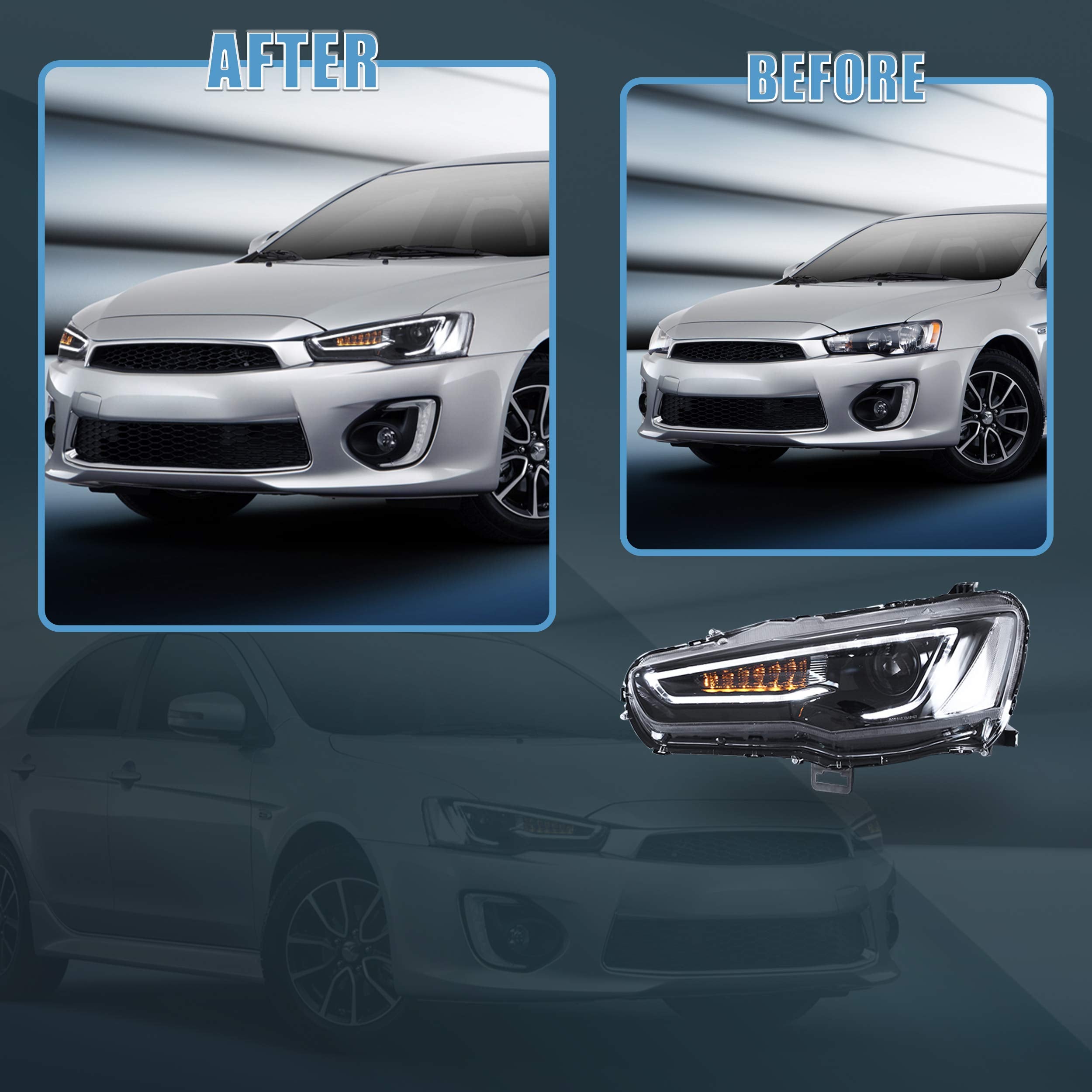 VLAND LED Headlights Compatible with Mitsubishi Lancer& EVO X 2008-2020 Front light with Sequential, Projector Headlamp