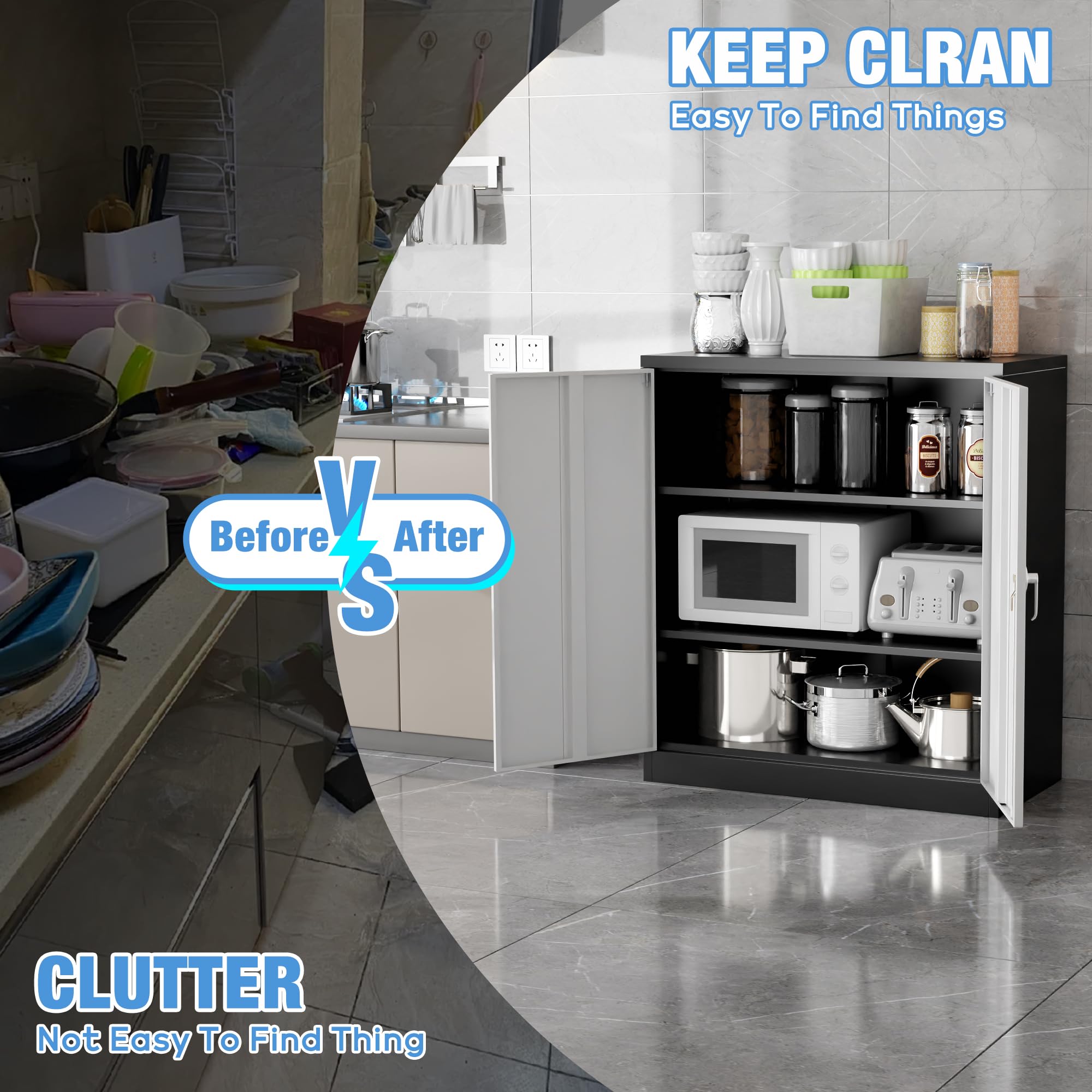 Metal Storage Cabinet with 2 Door and 3 Adjustable Shelves,140X80x40CM Steel Cabinet for Warehouse,Garage,Home,Office,Easy Assemble Required(Black/White)