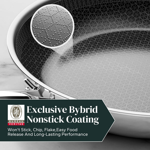 Redchef Non Stick Hybrid Egg/Omelette Pan,20cm Ceramic Frying Pan,Tri-Ply Stainless Steel Skillet,Non Toxic,PFAS PFOA/PTFE Free,Dishwasher/Oven Safe,Suitable for Induction Hobs,8"(Beige)