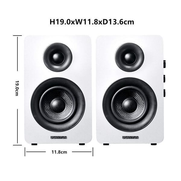Sanyun SW208 3" Active Bluetooth 5.0 Bookshelf Speakers - 60W Carbon Fiber Speaker Unit - Built-in 24bit DAC - Dynamic 3D Surround Sound - 2.0 Computer PC Monitor Gaming Speakers (Pair, Black)