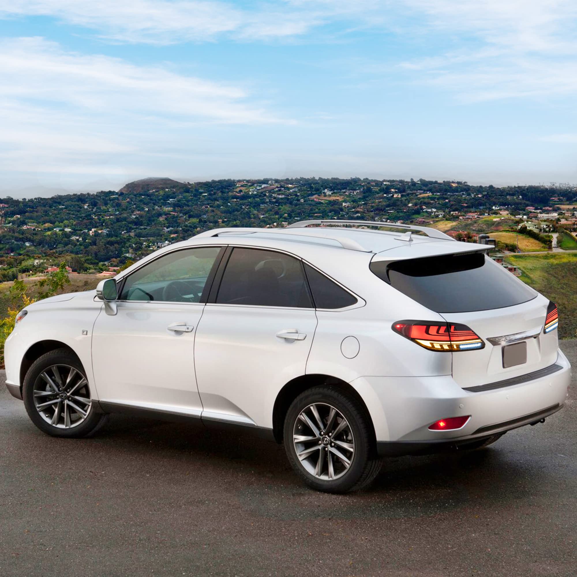 VLAND Motor LED Rear Lights compatible with RX270, RX330, RX350 F Sport, RX400h, RX450h, RX450hl 2010-2015, w/Amber Sequential Indicator, Driver & Passenger Side - Clear