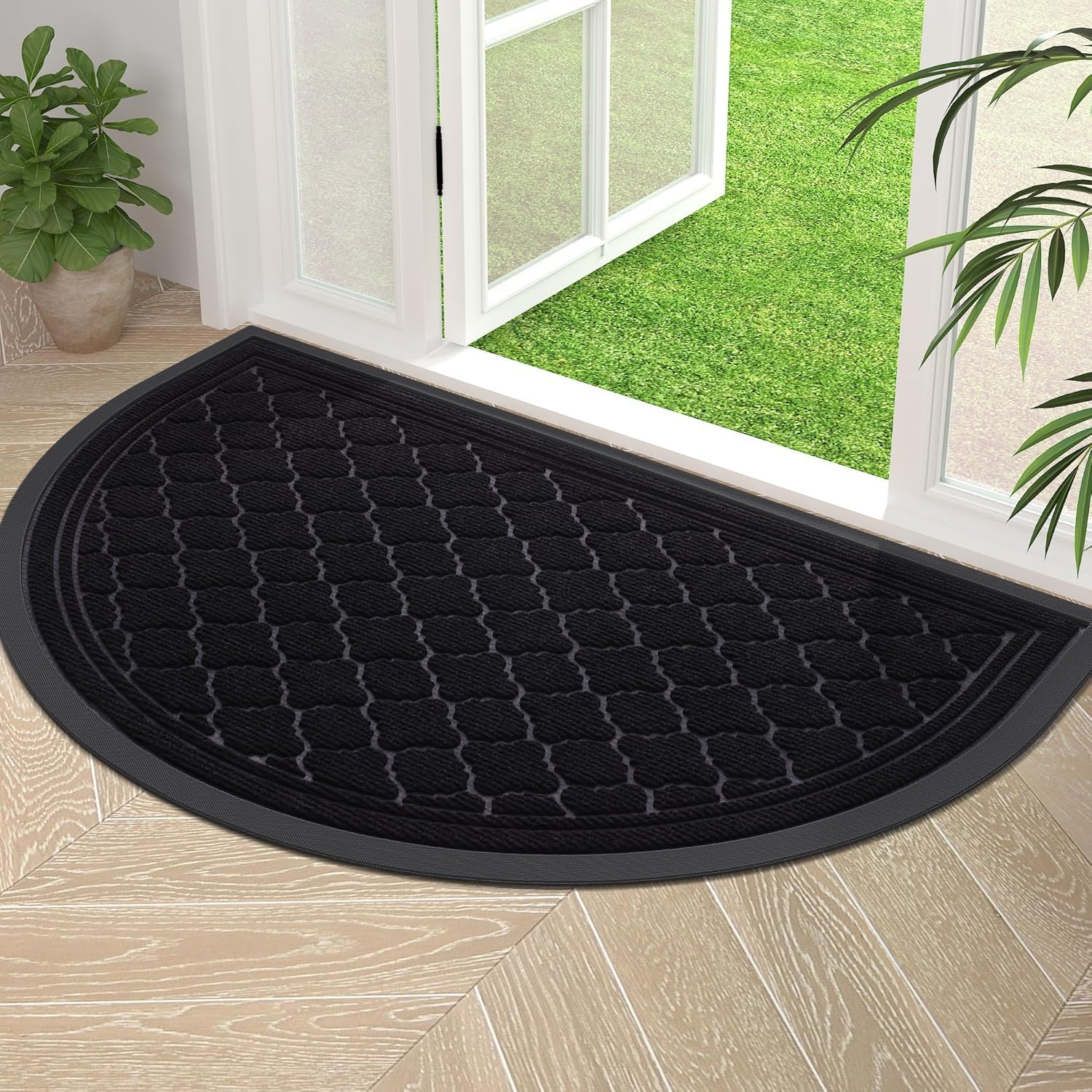 Homaxy Half Moon Door Mats Indoor, Non Slip Rubber Door Matts, Dirt Trapper Absorbent Doormat Outdoor, Washable Heavy Duty Floor Mat for Entrance,