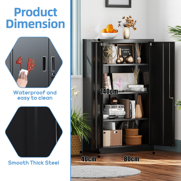 Metal Storage Cabinet with 2 Door and 3 Adjustable Shelves,140X80x40CM Steel Cabinet for Warehouse,Garage,Home,Office,Easy Assemble Required(Black/White)