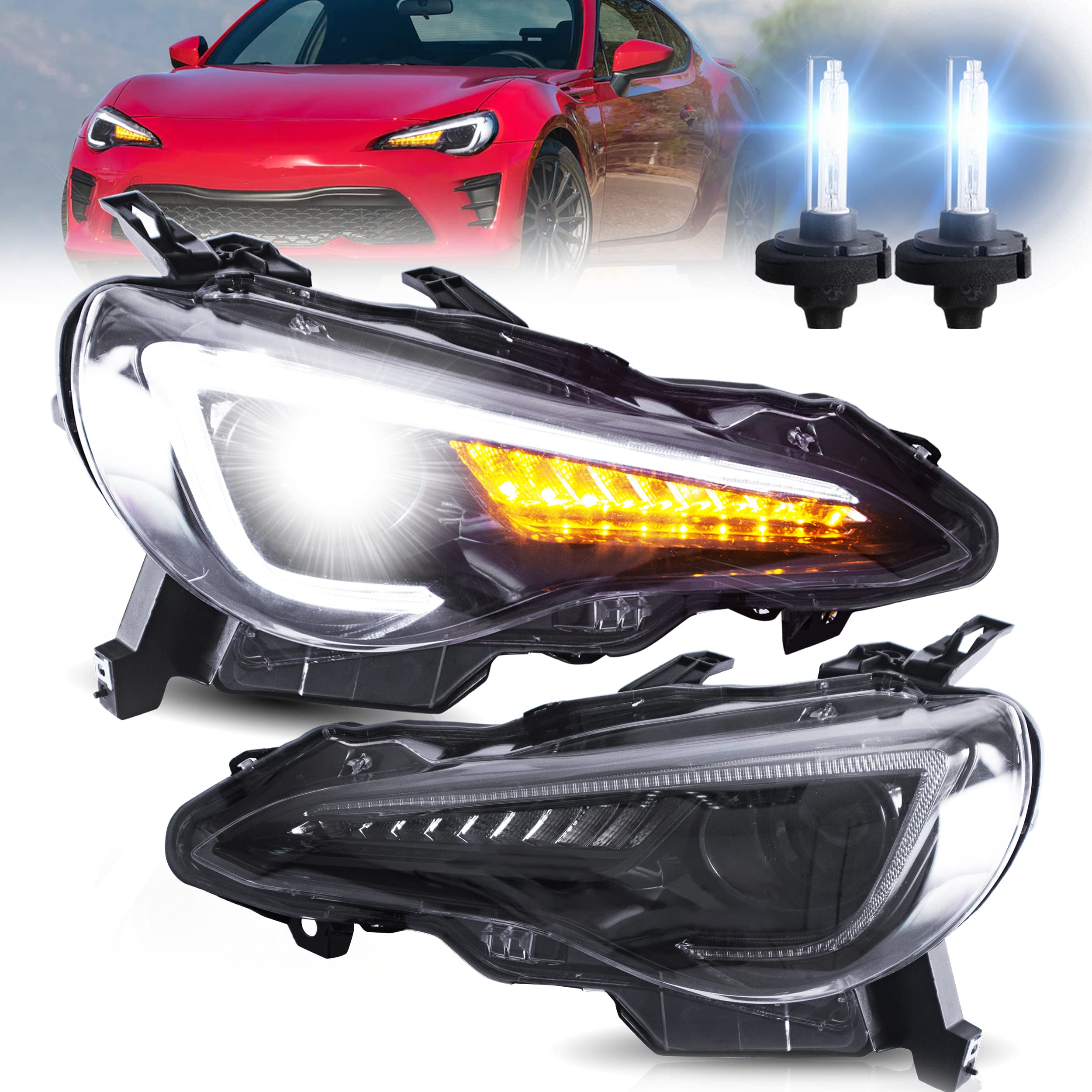 VLAND LED Tail Lights Compatible with Toyota 86 GT86 2012-2020/Subaru BRZ 2013-2020/Scion FR-S 2013-2020, Full LED Rear Light with Sequential Indicator, Red White Lens