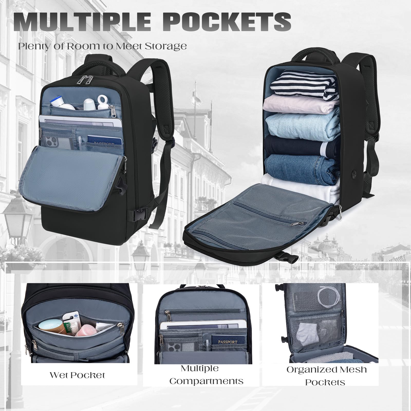 Cabin Bags 40x20x25 for Ryanair, Small Underseat Carry On Travel Backpack Casual Hand Luggage Flight Loptop Bags for Women Men Cabin Size Rucksack