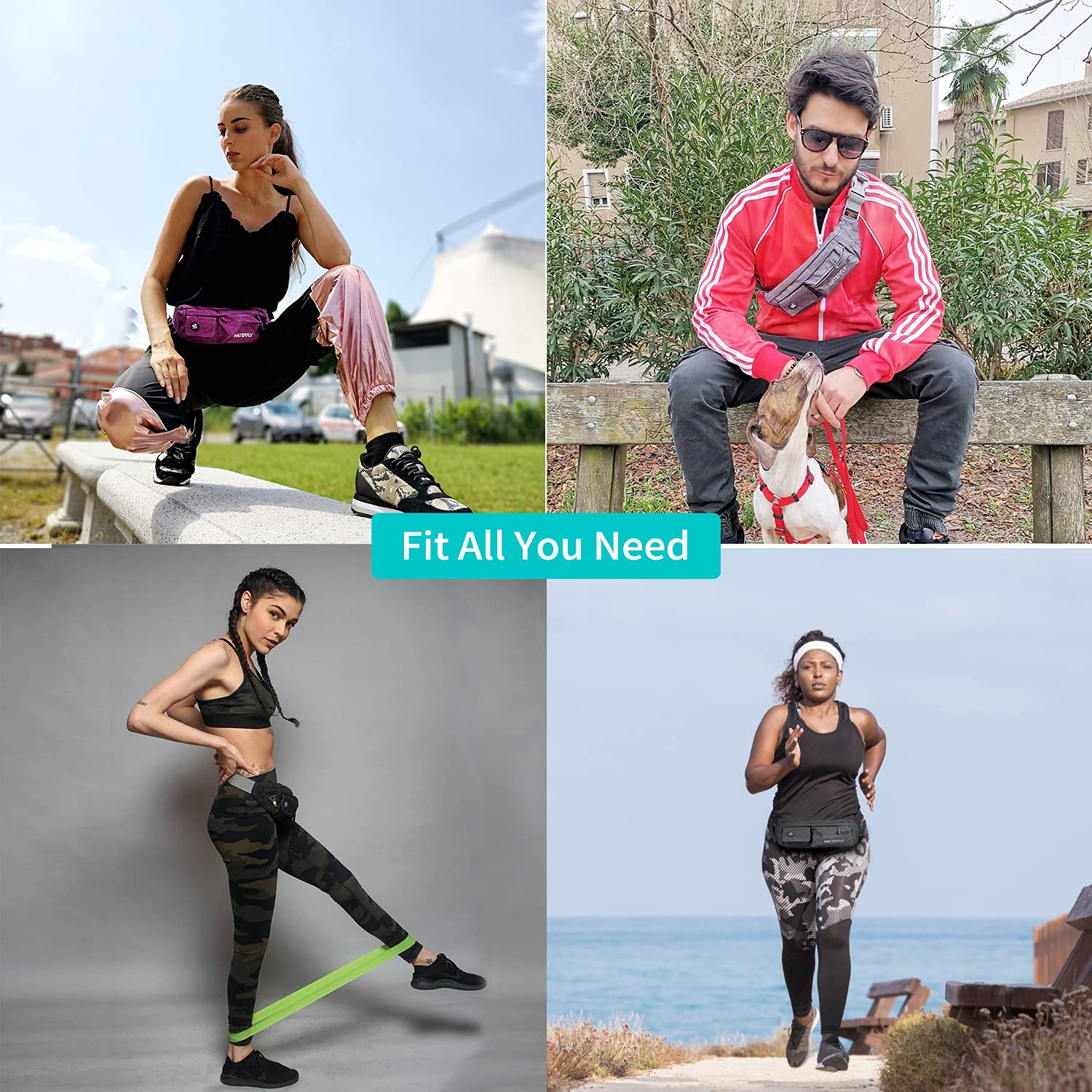 Waterfly Waist Bag Pack Slim Water Resistant Fanny Pack Travel Bum Bag Running Belt for Traveling Cycling Hiking Camping