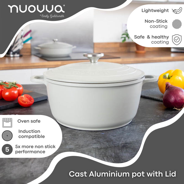 Casserole Dishes with Lid Oven Proof  Non Stick Deep Dutch Oven  Induction Cooking Pot  Oven Safe Aluminium Stockpot  4L, 24cm, Grey  by Nuovva