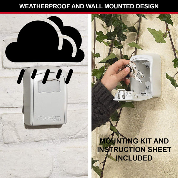 MASTER LOCK Extra Large Key Safe Wall Mounted, XL 106 x 146 x 53 mm, Outdoor, Mounting Kit, for Home Office Industries Vehicles, Black & Silver