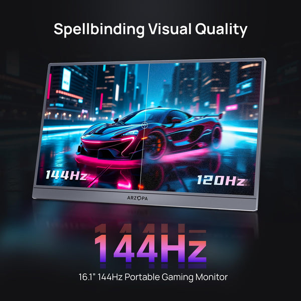 ARZOPA 16.1'' 144Hz Portable Monitor with Storage Bag, 100% sRGB 1920×1080P FHD HDR 144HZ Gaming Monitor, Ultra Slim - Eye Protection-External Second Screen for Laptop/PC/Mac/PS3/4/5/Xbox - Z1FC（Grey）