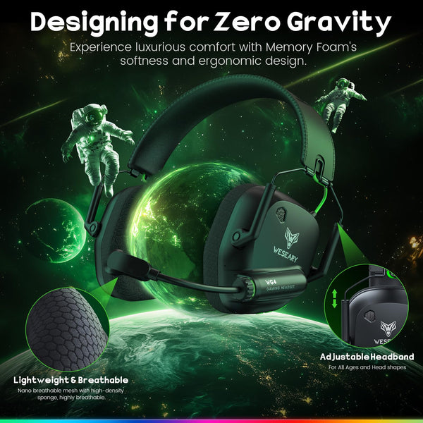 WESEARY Wireless Gaming Headset for PS5, PS4, Mac, Switch, Mobile, 2.4GHz Ultra-Low Latency Gaming Headphones with Crystal-Clear ENC Mic, Bluetooth Gaming Headset for PC, 3D Stereo