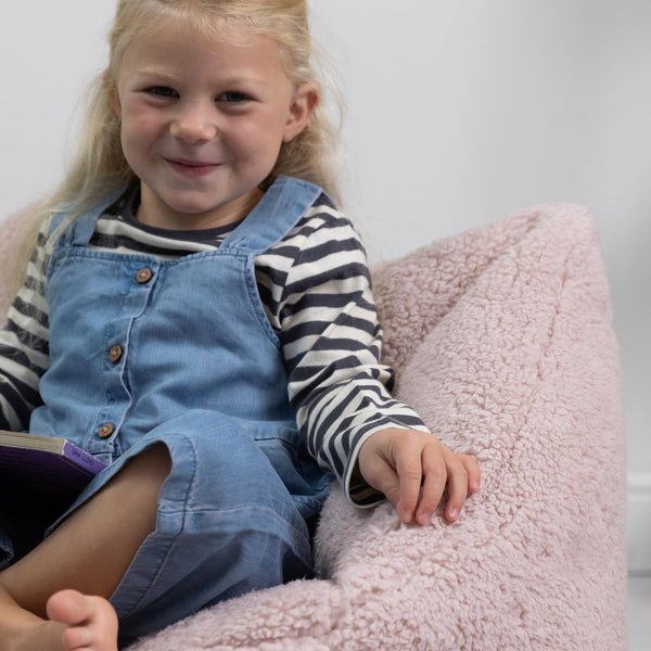 icon Kids Teddy Fleece Bean Bag Chair, Pink, Fluffy Kids Bean Bag Armchair with Filling Included for Girls and Boys, Childrens Chair, Nursery Dcor,