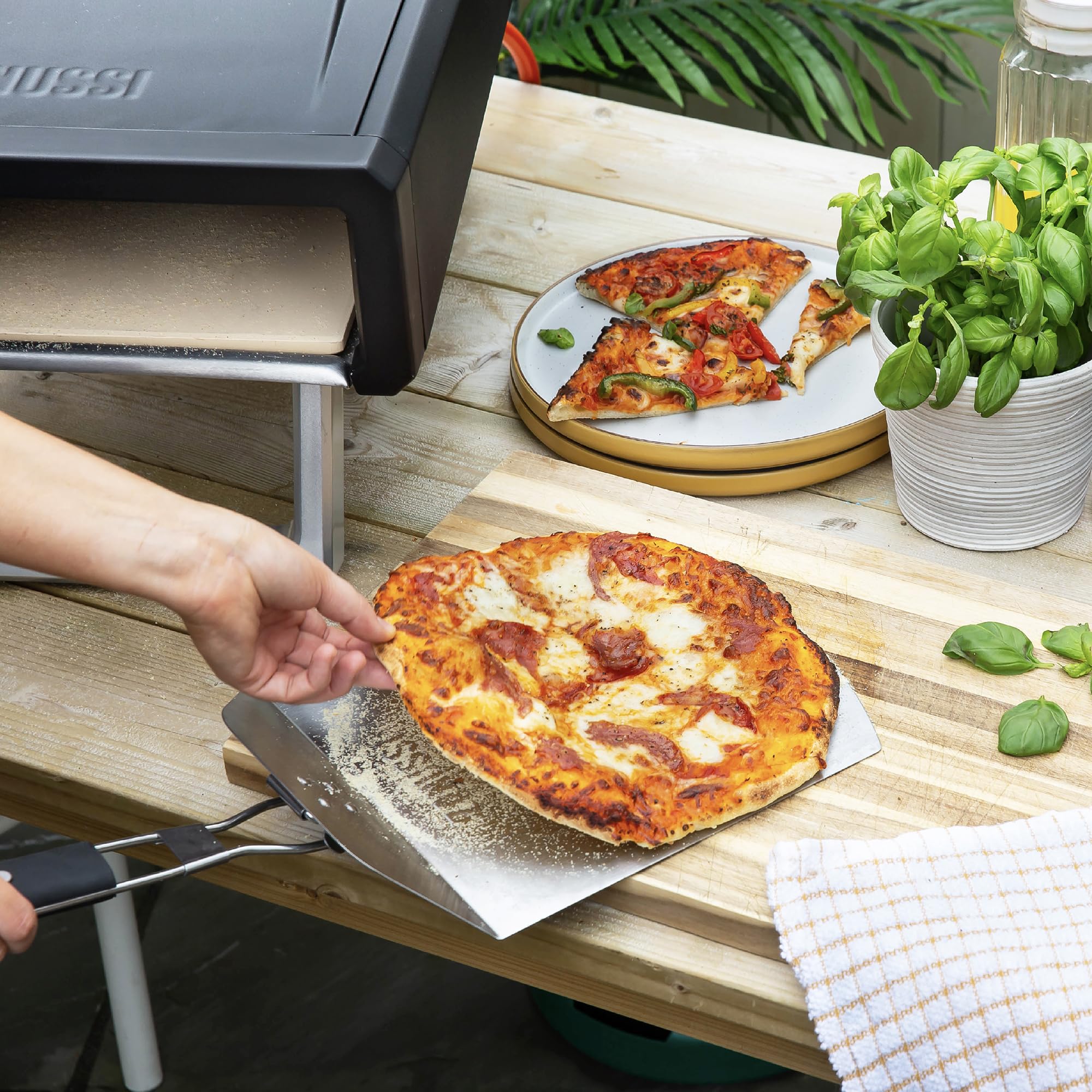 Zanussi ZPO1BPC Outdoor 12 Inch Wood Pellet Portable Wood Fired Pizza Oven with Paddle and Cover in Black, BBQ Oven & Smoker, Stainless Steel Foldable Legs