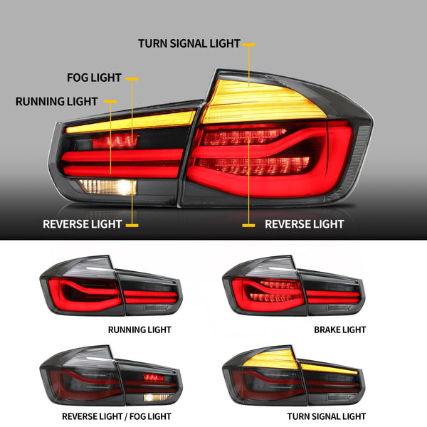 VLAND LED Rear Lights Compatible With 3-Series F30 F35 F80 M3 2013-2018 Sixth generation,Tail Lights Assembly w/Sequential Turn Indicator, 1 Set (Red)