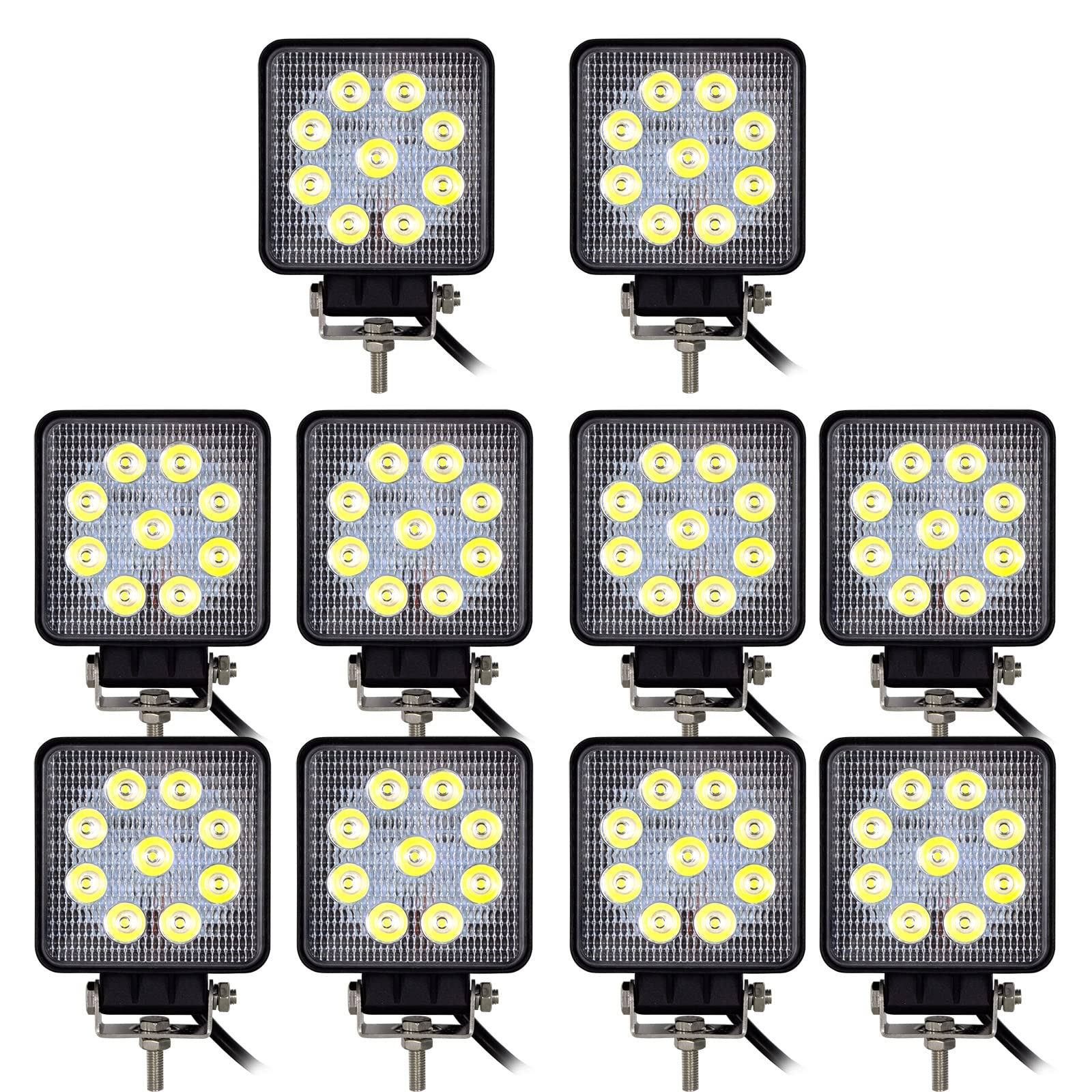 RIGIDON 2 Pcs Square Led Work Light, 4 inch 48W Spot Beam, 12V 24V Driving Lights Lamp for Car Off road Boat Truck 4x4 SUV ATV Tractors Excavator, 6000K White, Fog Lamp