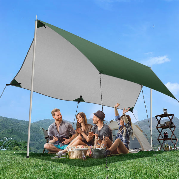 GEEDIAR Hammock Rain Fly Tent Tarp 300 x 300cm - PU3000MM-Anti-UV, Lightweight Waterproof Camping Shelter for Outdoor, Travel, Sunshade, Rain, Hammock - Poles Not Included (Dark Green)