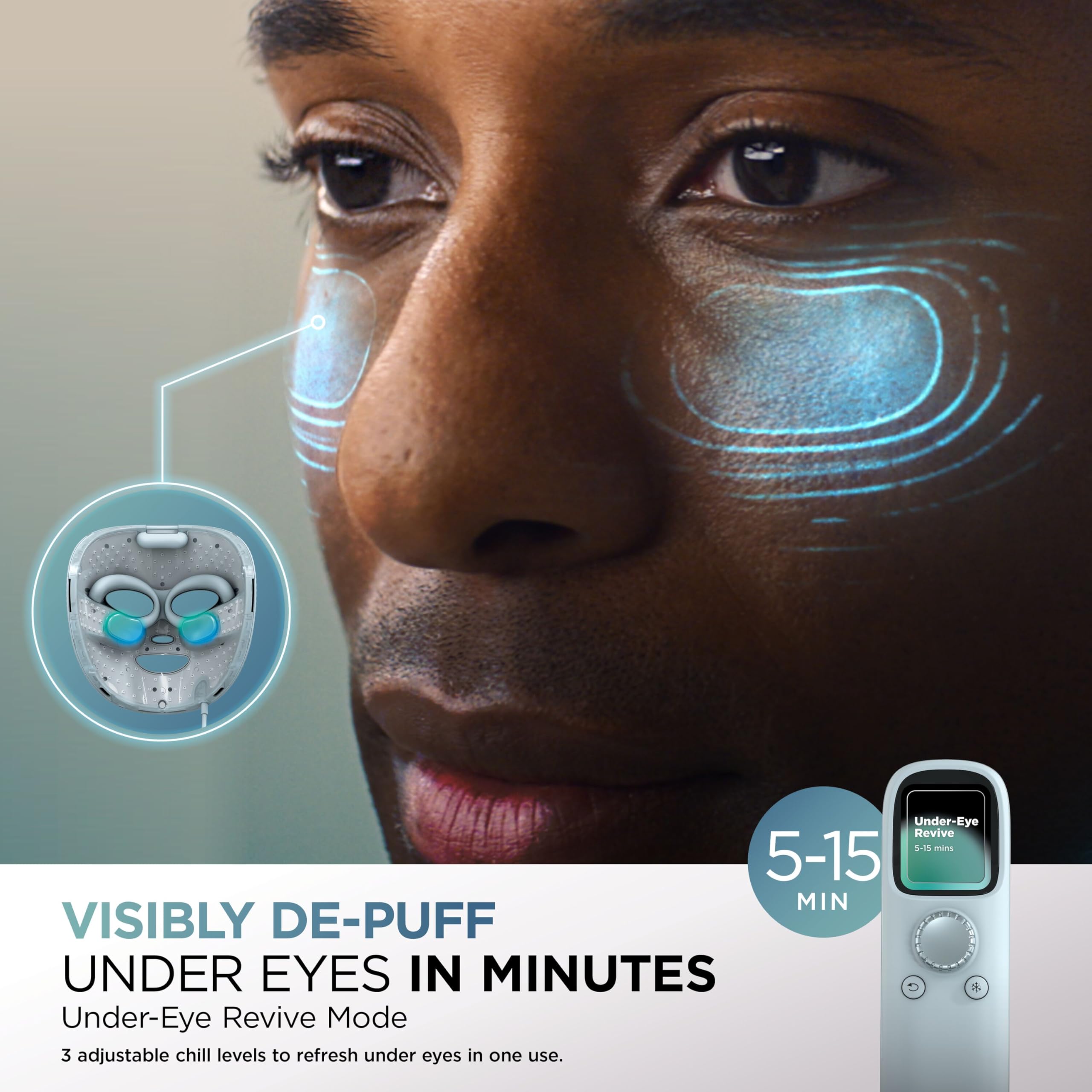 Shark CryoGlow LED Face Mask with Under-Eye Cooling, Anti-Ageing & Blemish Repair, Red & Blue LED, Infrared Light Therapy, USB-C, Remote Control, Storage Bag, Adjustable Straps