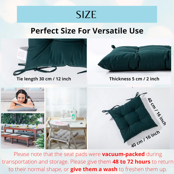 HAMO Garden Chair Cushions Outdoors Seat Pads, Set of 4, 40x40 cm, 16x16 inches (Dark Green)