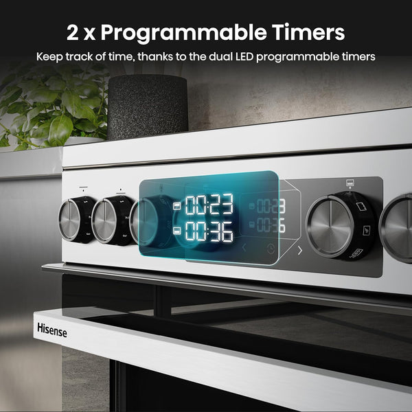 Hisense HDUKC60W 60cm Electric Cooker with Ceramic Hob-White, A Rated Double Oven 50L/80L [Energy Class A]