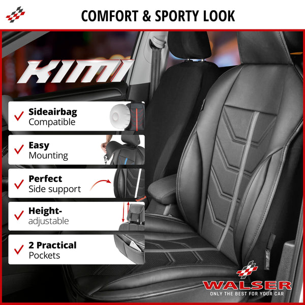 Walser Car seat cover Kimi, universal seat cover and protective pad in red - black, seat protector for cars and vanss in racing look design