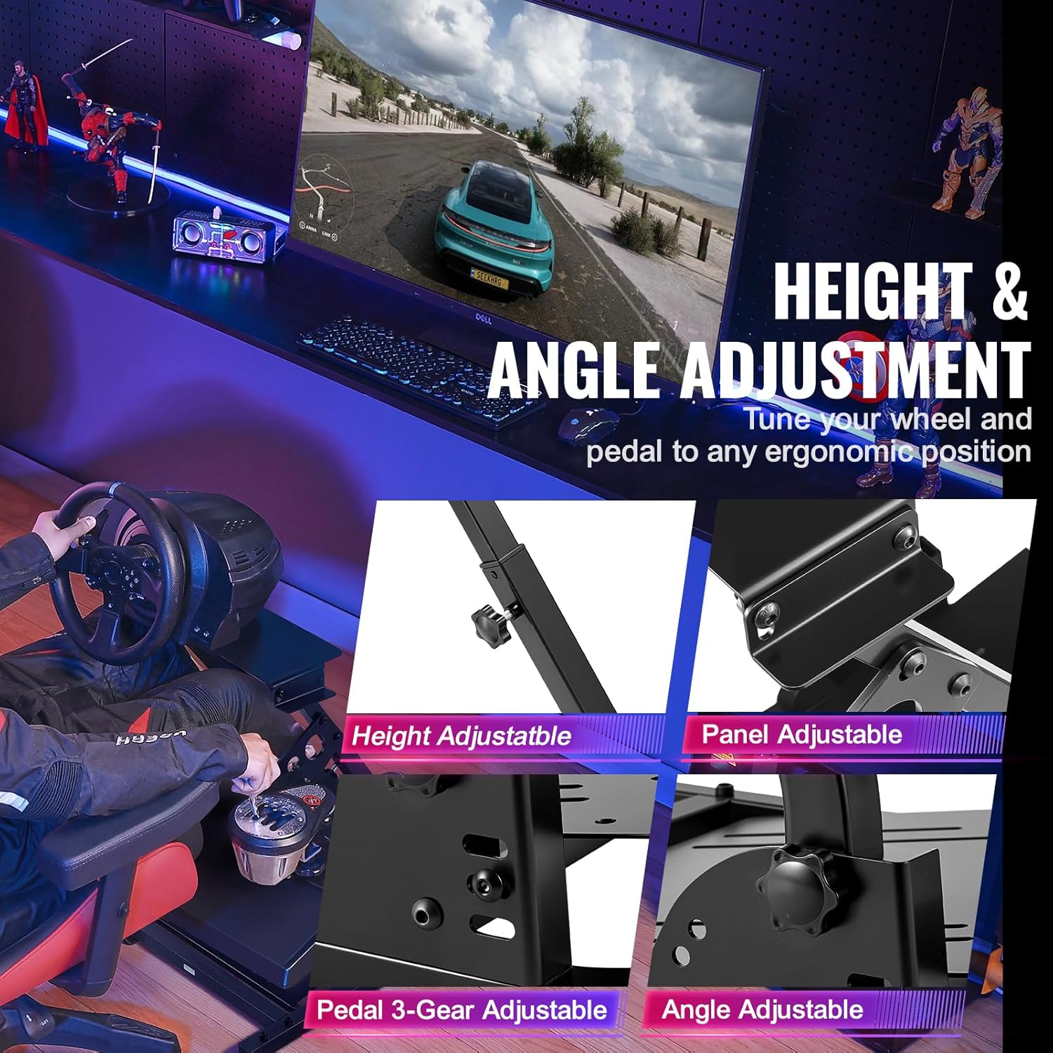 VEVOR Steering Wheel Stand,G920 Racing Wheel Stand,Logitech Wheel Stand for G25 G27 G29,GT Racing Simulator Wheel Stand,Wheel Support and Pedal not Included