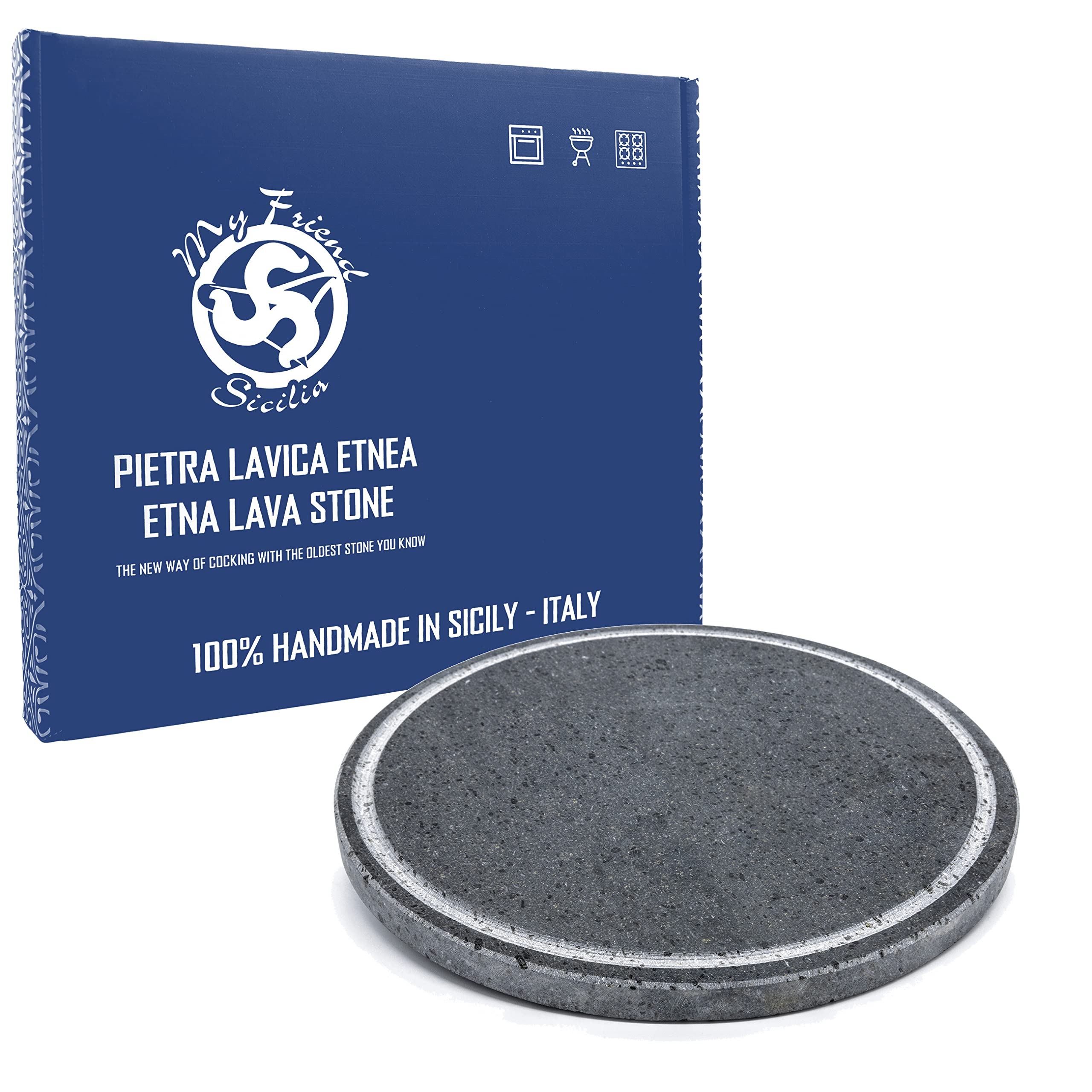Etna Lava Stone Grill Round Diameter 35 cm with Groove - Ideal for WEBER BBQ or SMEG Oven