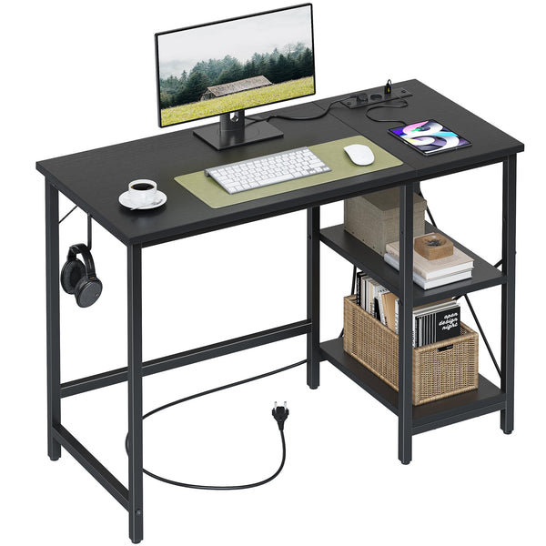 CubiCubi Computer Desk with Monitor Stand and Storage Shelves, 120cm Home Office Desk Study Writing Table, White