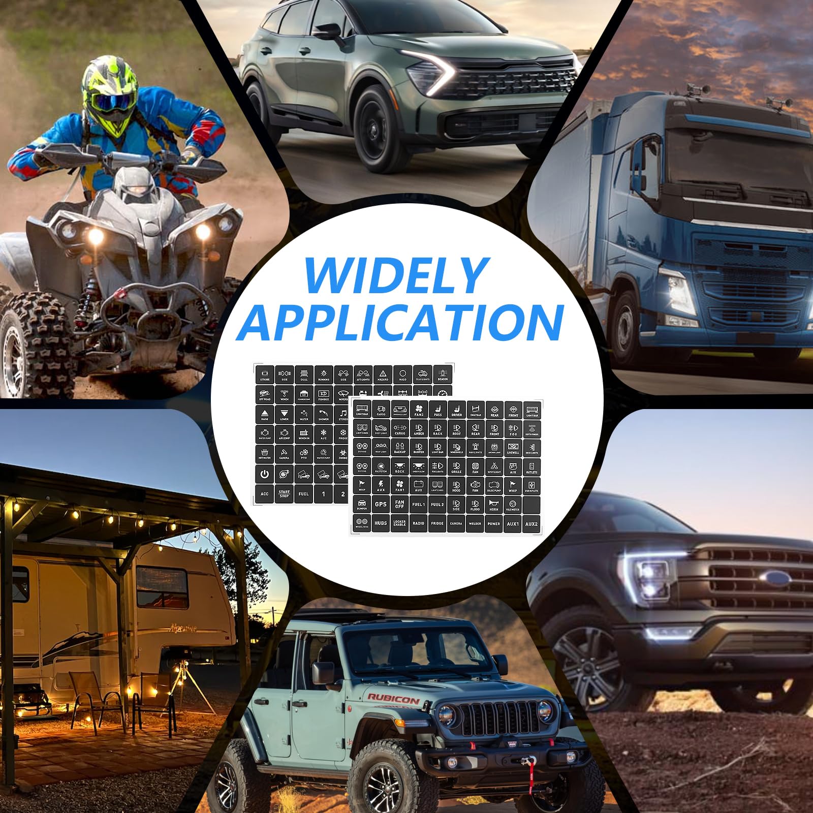 Chelhead 140PCS Vehicle Switch Panel Stickers for P2-6/8/12 Gang Switch Panel Universal Waterproof Multi-Function Button Control Rocker Labels Compatible with Car Dashboard, Boat, RV, Truck