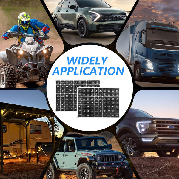 Chelhead 140PCS Vehicle Switch Panel Stickers for P2-6/8/12 Gang Switch Panel Universal Waterproof Multi-Function Button Control Rocker Labels Compatible with Car Dashboard, Boat, RV, Truck