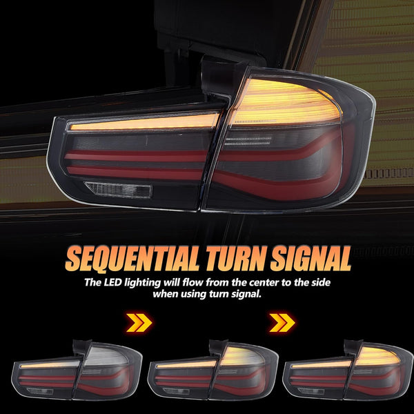 VLAND LED Rear Lights compatible with 3 Series Touring F31 2012-2018, w/Sequential Indicator, Driver & Passenger Side - Smoked