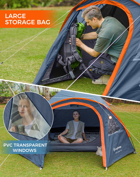 KingCamp Camping Tent for 4 Man, Ultralight Waterproof Dome Tent, Compact and Backpack-Friendly, Ideal Tent for Camping, Trekking and Outdoors