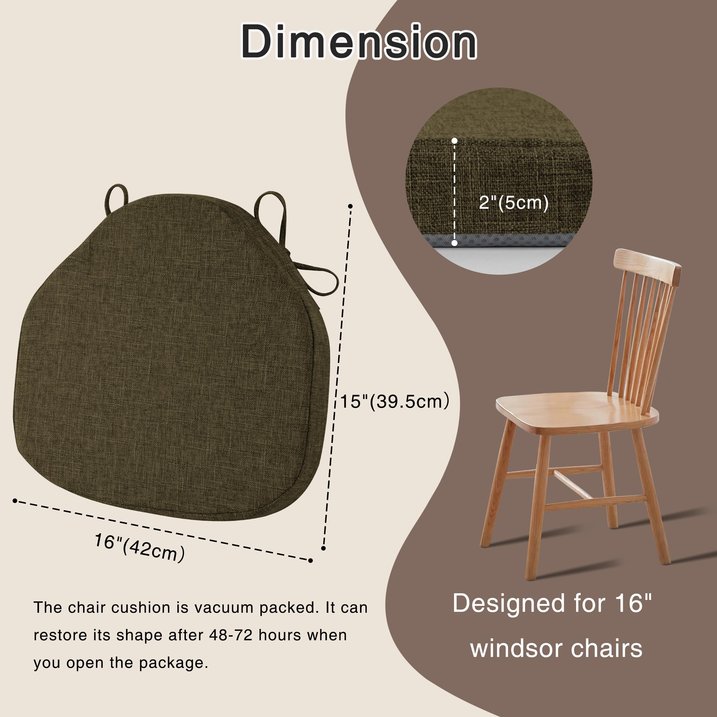 OVOV Chair Cushions for Dining Chairs Set of 4 Windsor Seat Cushion for Kitchen Room Chair Thick Textured Chair Pads with Ties and Non-Slip