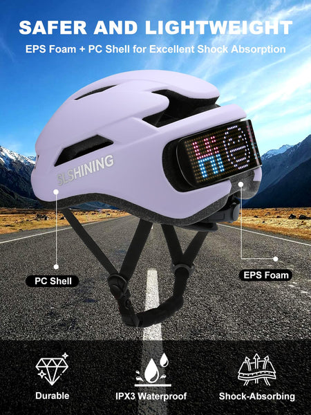 TMEOIIPY Smart App Program Bike Helmet, Back LED Lights Display with USB Rechargeable, Road Bicycle Helmets for Adults: Men, Women, with Turn Signals Remote Control
