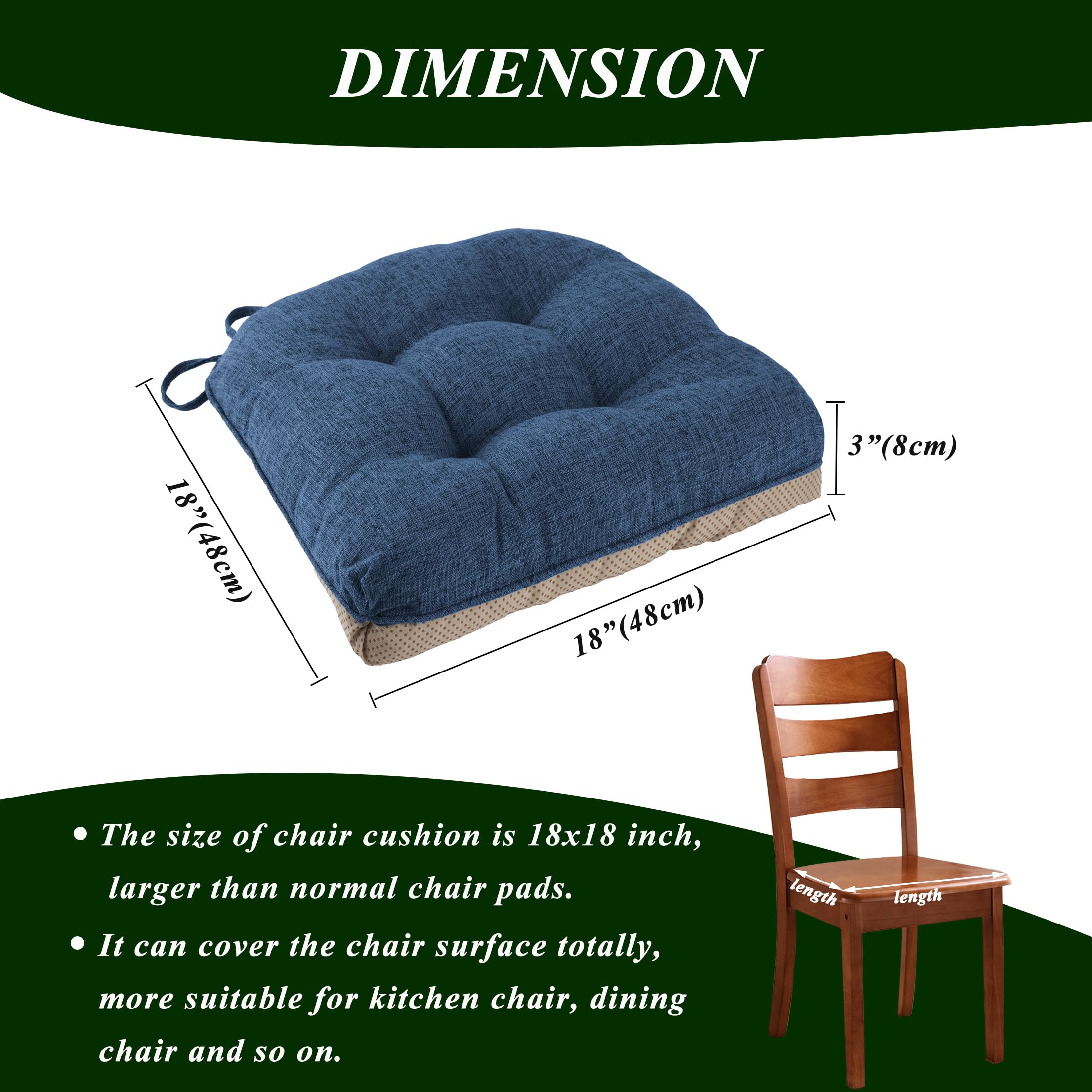 FlyGulls Non Slip Chair Cushions for Dining Chairs Set of 4 Kitchen Chair Cushions 18"x18"x3" Turfted Chair Pads Comfortable and Soft Seat Cushion