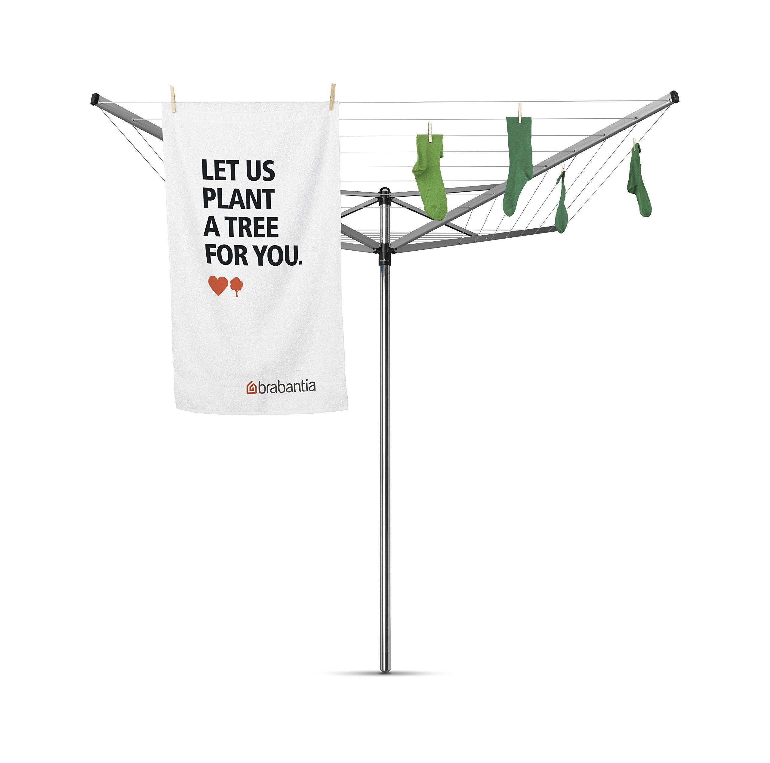 Brabantia - Topspinner - 50 Metres of Clothes Line - UV-Resistant & Non-Slip Lining - Smooth Turns - Umbrella System - Rotary Dryer with Ground Spike