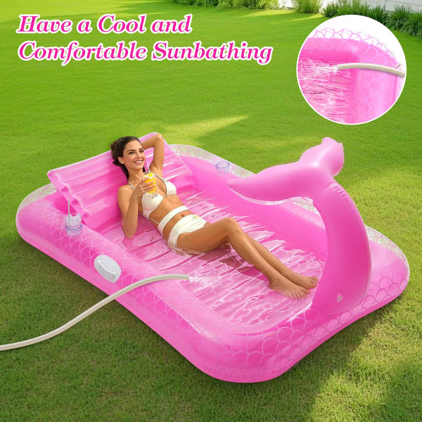 MoKo Pool Floats Adult, Floating Bed with Ice Bar, Tanning Bed Pool Raft Inflatable Lounger with Drink Holder Tanning Chair Inflatable Pool Toys for Party Beach Backyard