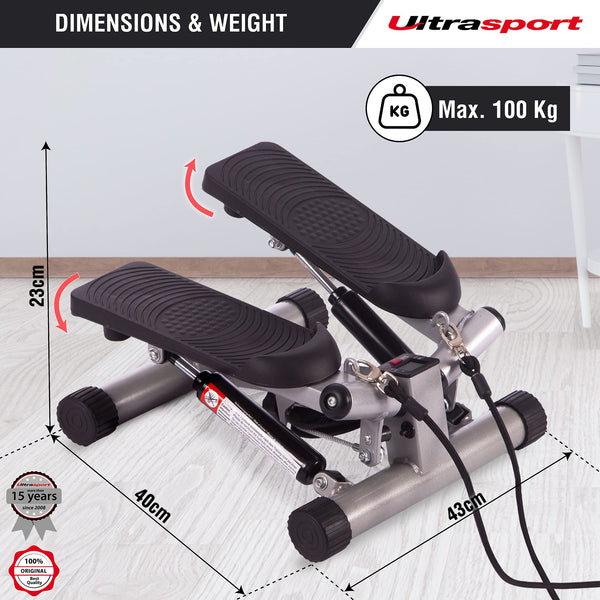 Ultrasport Swing Stepper inklusive Trainingsb?ndern / Hometrainer Stepper mit verstellbarem Widerstand und kabellosem Trainingscomputer ?