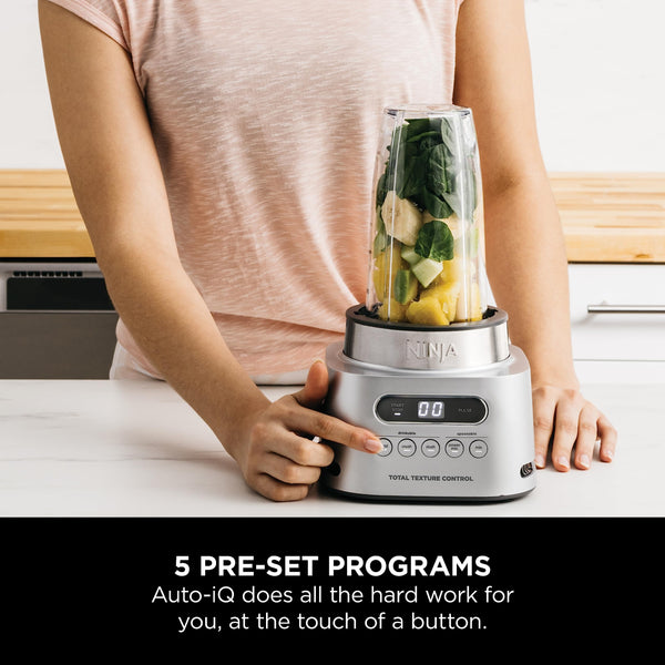 Ninja Foodi Power Nutri Blender 2-in-1, Blend Smoothie Bowls, Thick Spreads & Frozen Drinks, Automatic Programs, 700ml Cup & 400ml Bowl with with Power Paddle, 1100W, Silver CB100UK