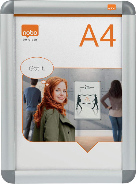 Nobo A3 Poster Frame Sign Holder With Snap Frame, Wall Mounted, Aluminium Trim, Anti-Glare Protective Cover, Premium Plus, Silver, 1902213