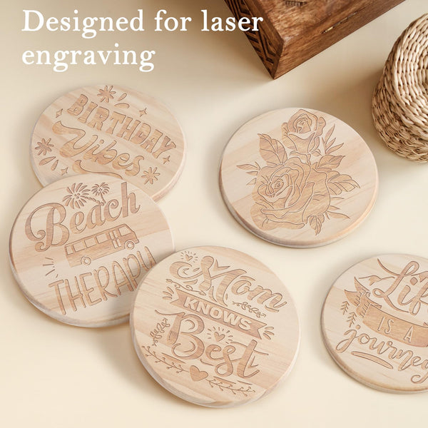 48 Pieces Unfinished Wood Coasters-Solid Wood Panel, GOH DODD 4 Inch Wooden Blanks with Foot Pads for Crafts Laser Engraving Wood Burning Staining