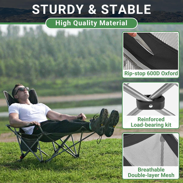#WEJOY Camping Chairs Folding Recliner Chair Adjustable with Detachable Footrest Headrest Cup Holder Lightweight Portable Reclining Camp Chair Fold Up Chair for Outdoor Beach Garden, Cyan Set of 2