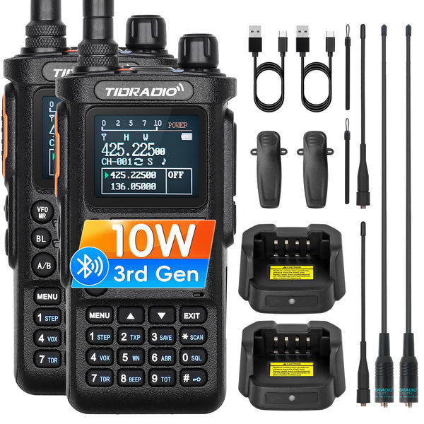 (3rd Gen) TIDRADIO TD-H8 10w Ham Radio, Wireless Programming Walkie Talkies, Airband Reception Two Way Radio,Rechargeable 2500mAh USB-C Batteries Walkie Talkies for Adults Long Range-Back,1 Pack